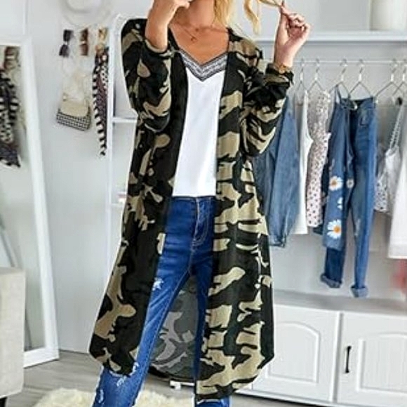 CAMO Print Longline Cardigan Sweater | Size XL - Picture 1 of 12